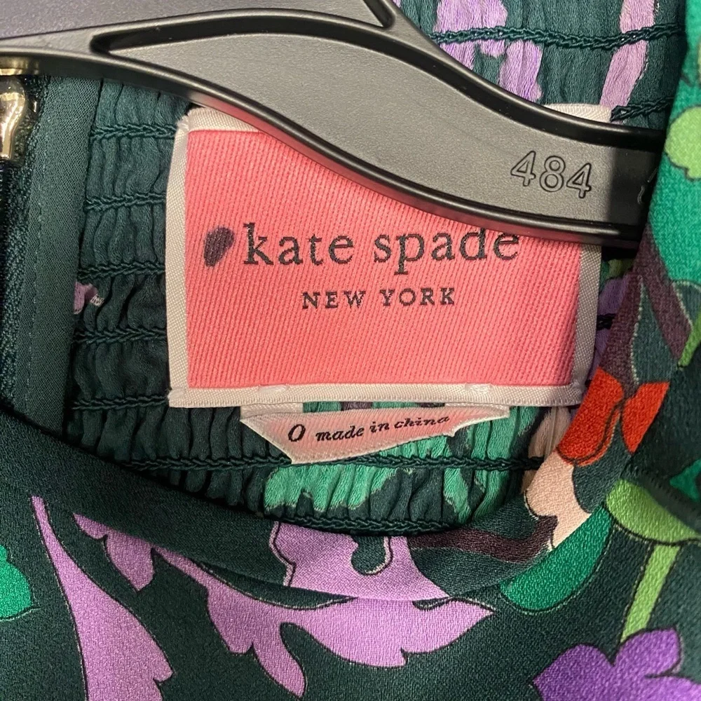 NWOT Kate Spade Fleur Nouveau Mini Dress Smocked Ruffle Green Women Size 0